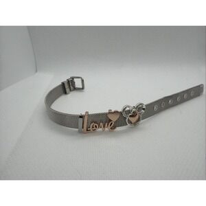 Disney LA CN Woven Mesh Belt Style Slider Bracelet Mickey Love Heart Charm